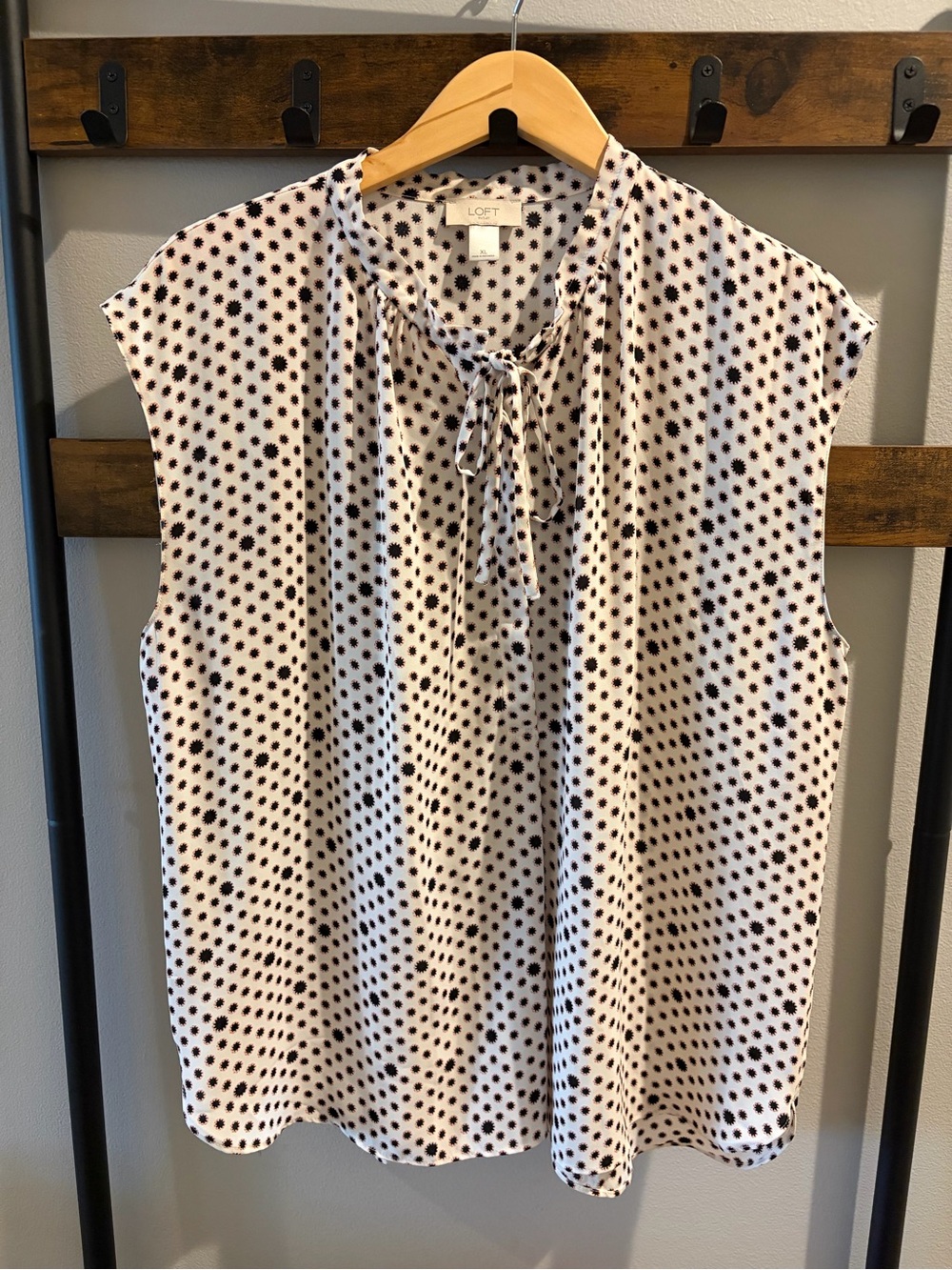 LOFT Outlet Cream Sleeveless Polka Dot Tie-Neck Blouse